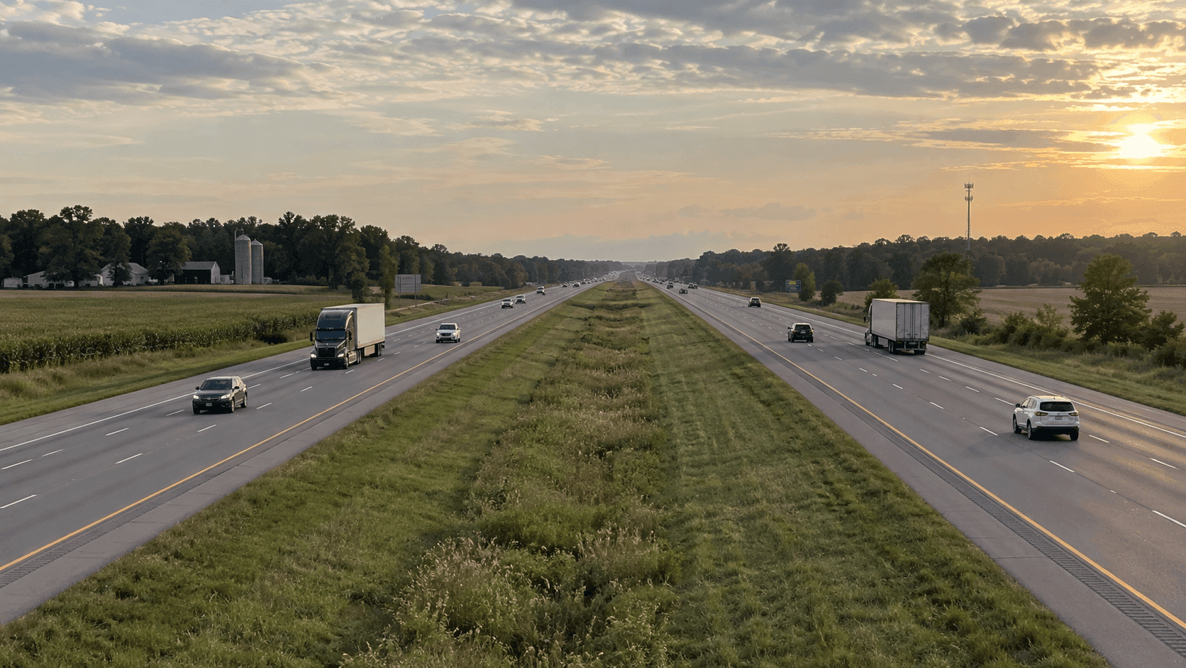 Interstate 65 and its median near Monticello in White County, where two semi drivers were killed in a reported median crossover crash.
