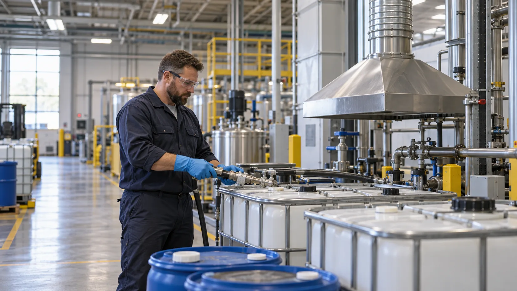 Illustration of a workplace chemical-safety area