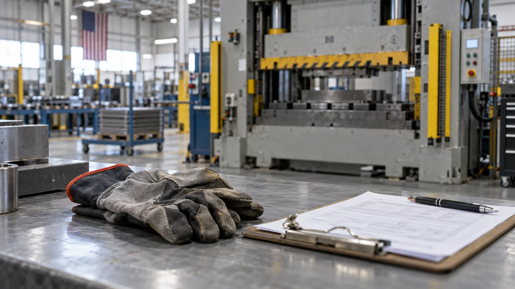 Illustration of an industrial workplace with guarded machinery
