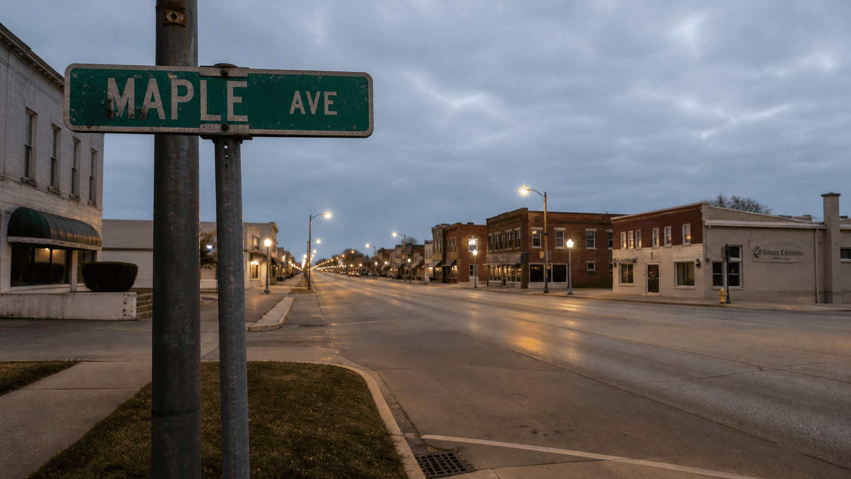 South Main Street in Elkhart, Indiana at dusk near the intersection where a pedestrian was fatally struck in an August 2026 hit-and-run