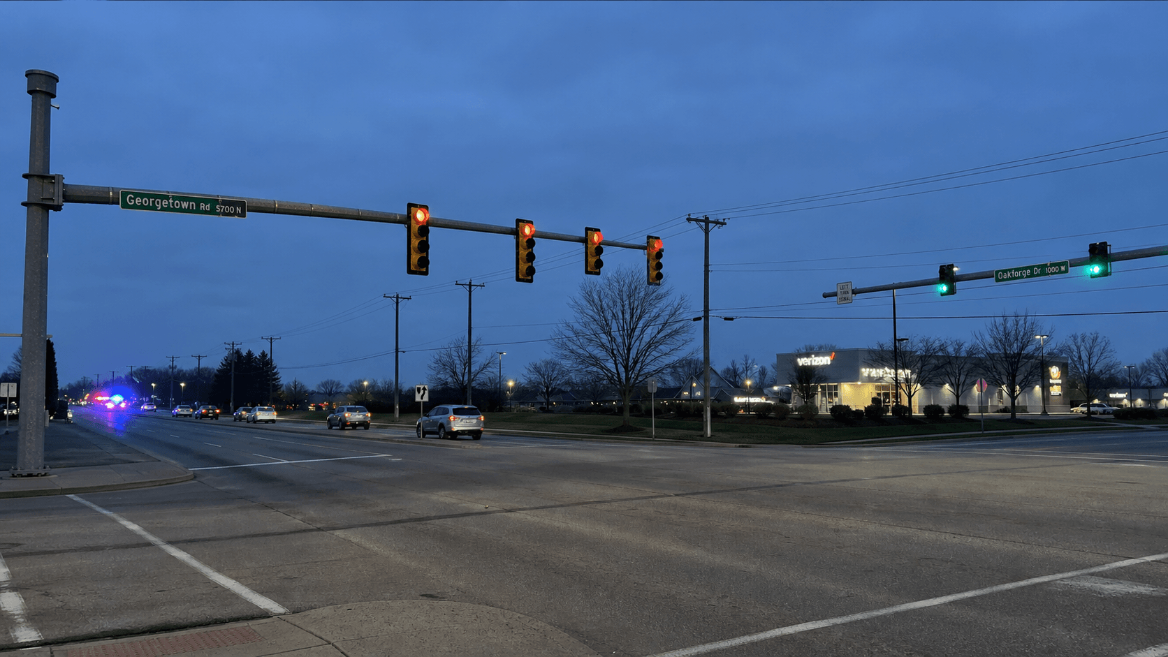 Georgetown Road and Oakforge Drive intersection in Indianapolis, where a fatal motorcycle and SUV collision was reported.