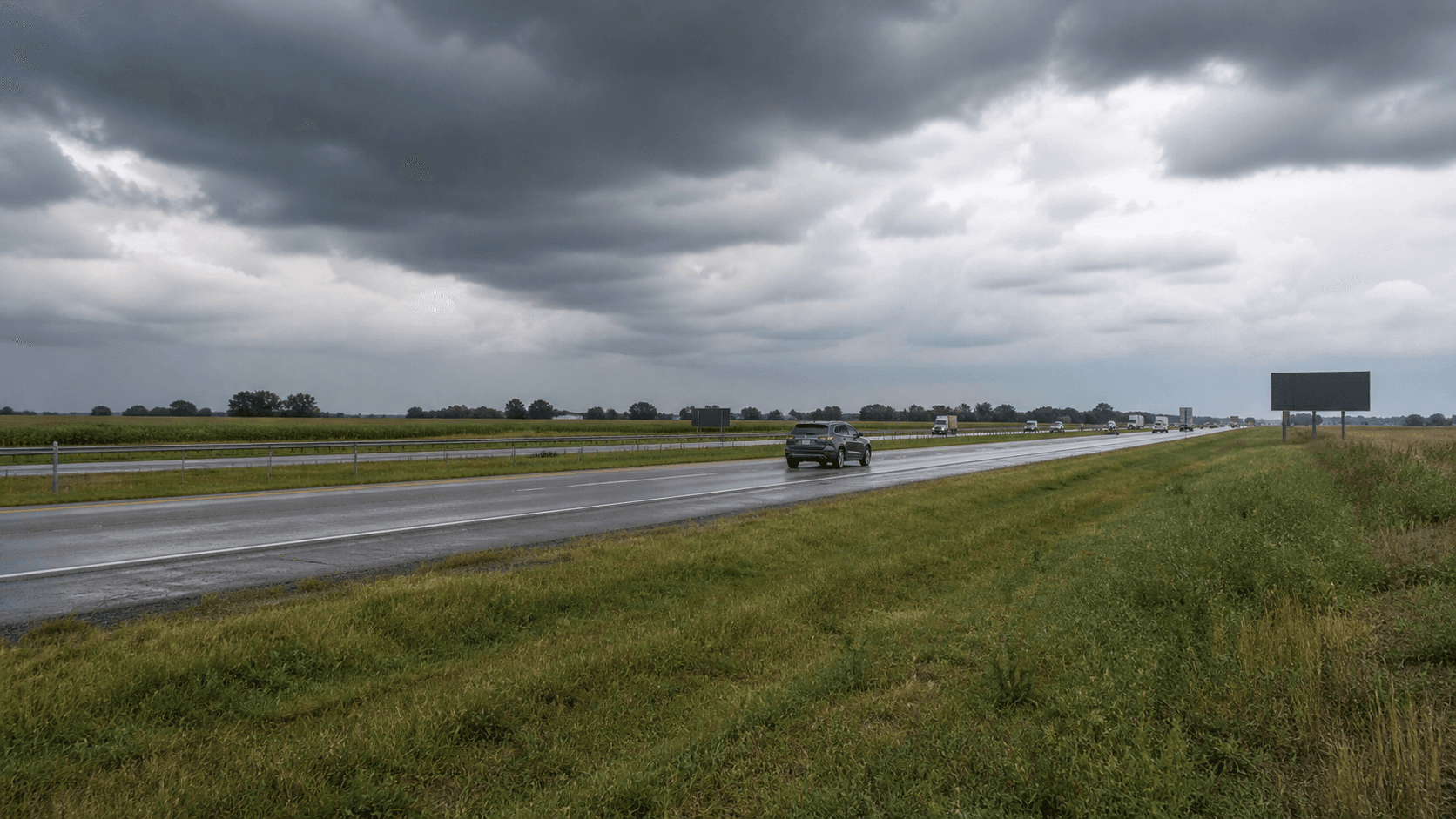 Interstate 70 east of Greenfield in Hancock County, near the area where a commercial semi-truck rollover injured at least one person.