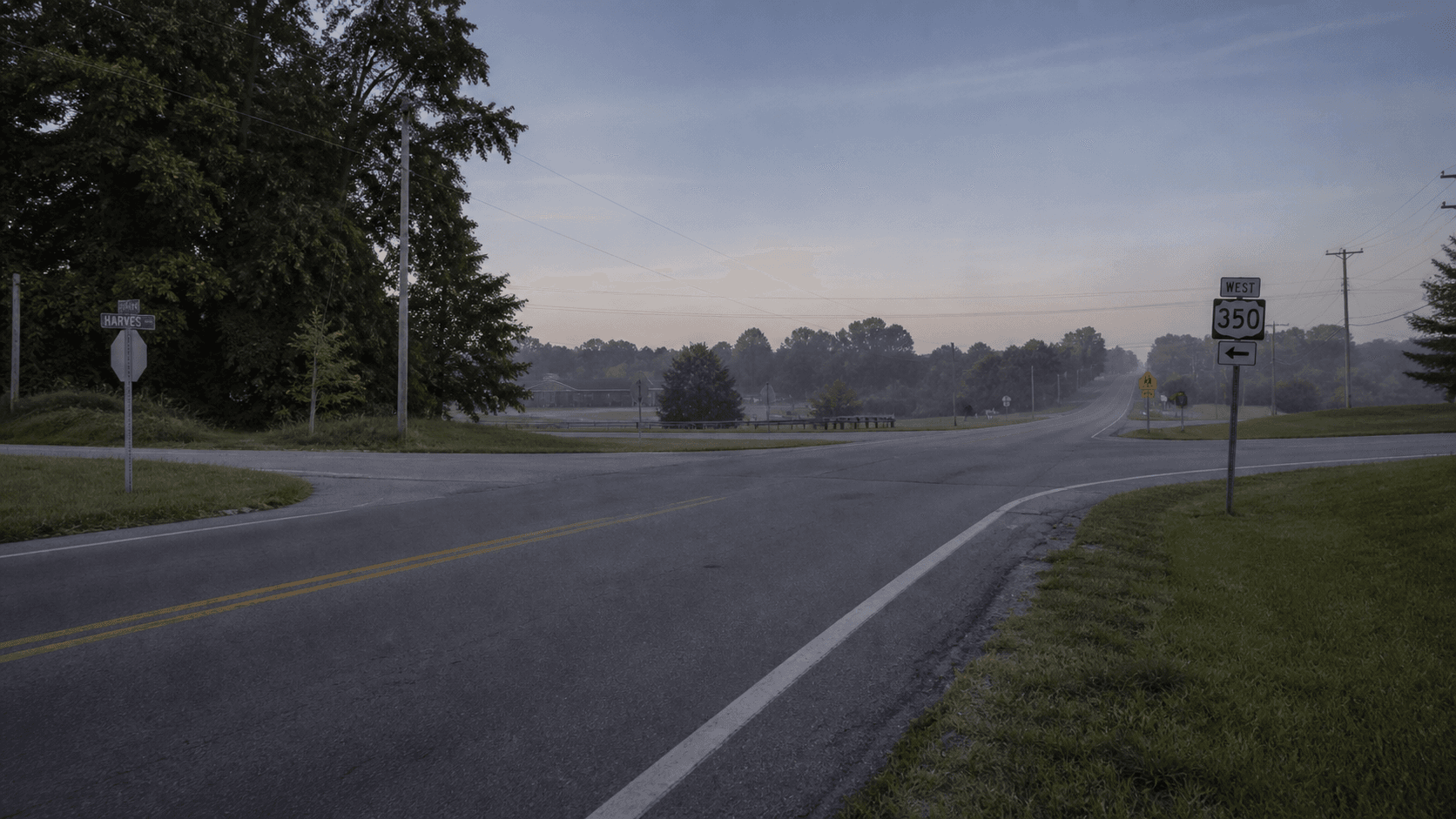 State Road 350 near Harves Lane in the Aurora area of Dearborn County, the reported location of a two-vehicle injury crash.