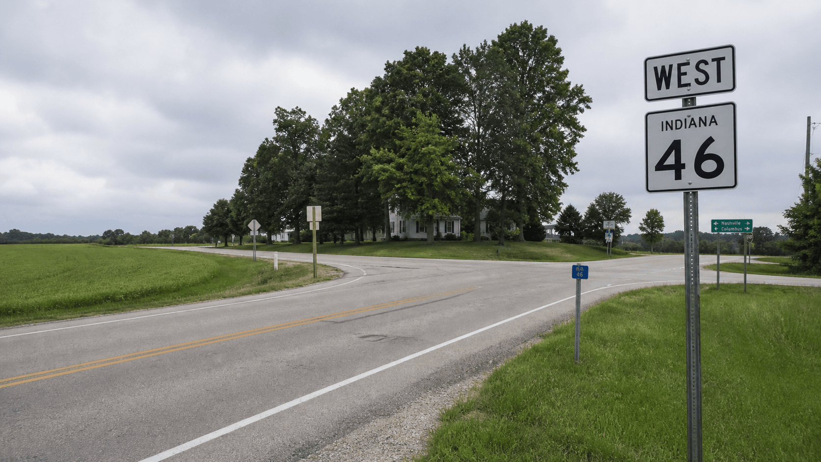 Rural State Road 46 intersection west of Columbus in Bartholomew County, where a fatal multi-vehicle crash was reported.