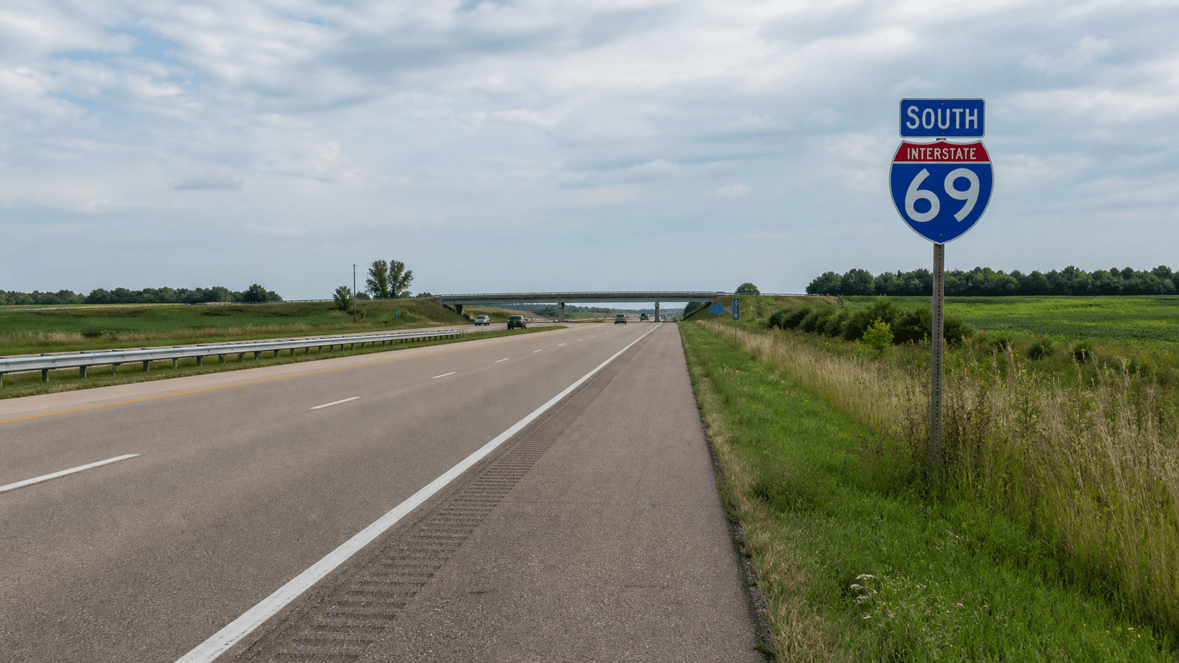 Southbound Interstate 69 near Waterloo in DeKalb County, where a trailer-sway rollover reportedly ejected and injured a driver.