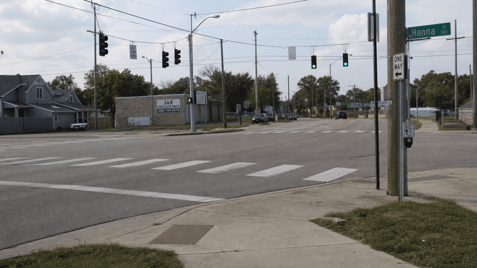 Hanna Street and East Maple Grove Avenue intersection in Fort Wayne, where a child pedestrian was reported seriously injured in a collision with an SUV.