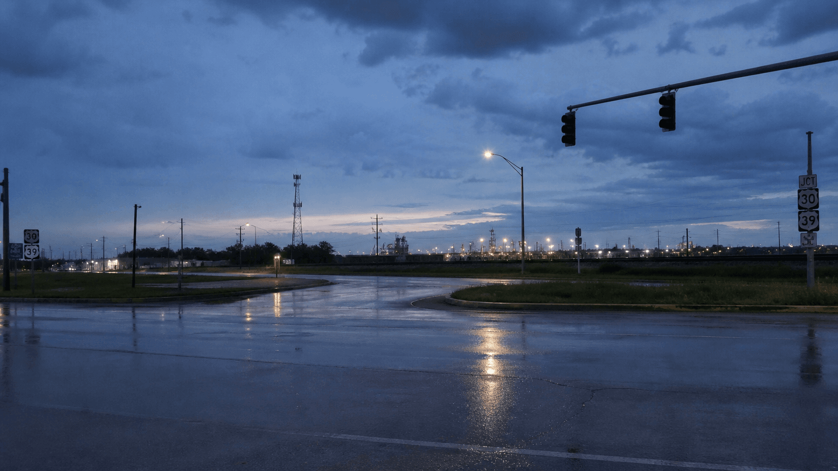 U.S. 30 and State Road 39 near Westville in LaPorte County, where a fatal semi crash was reported after a traffic signal stopped operating.