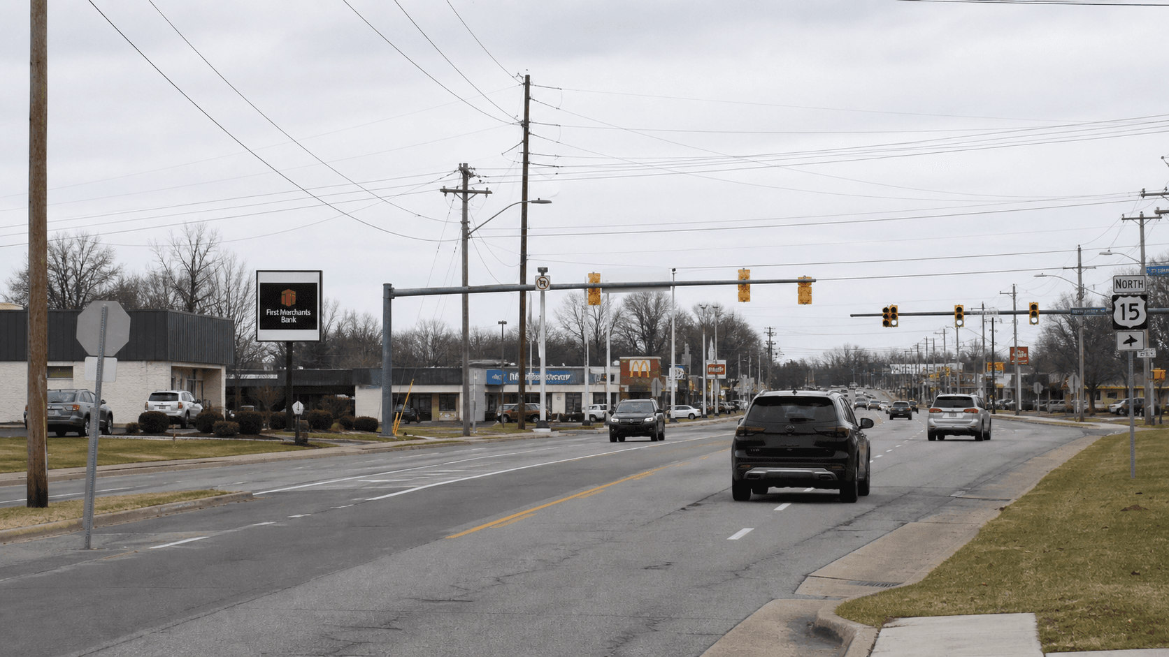 State Road 15 and North Detroit Street corridor in Warsaw, Kosciusko County, connected to a reported fatal motorcycle OWI case.