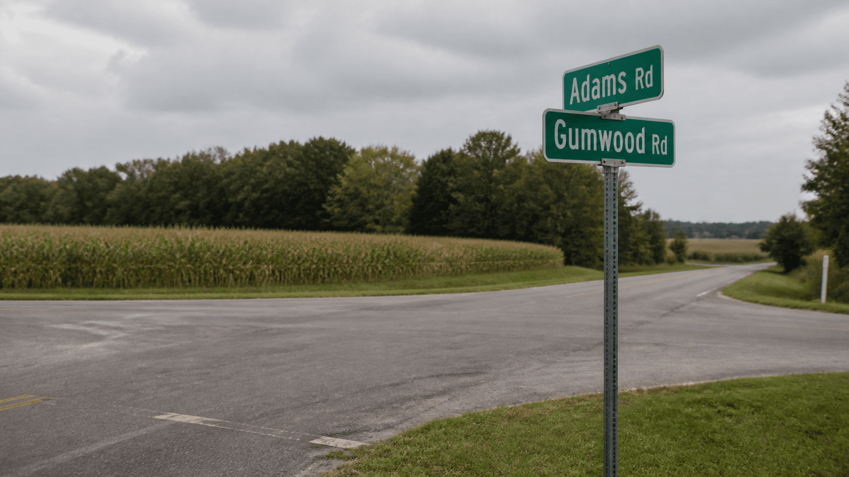 County-road intersection near Adams Road and Gumwood Road in St. Joseph County, the reported location of a golf cart and bicycle collision.