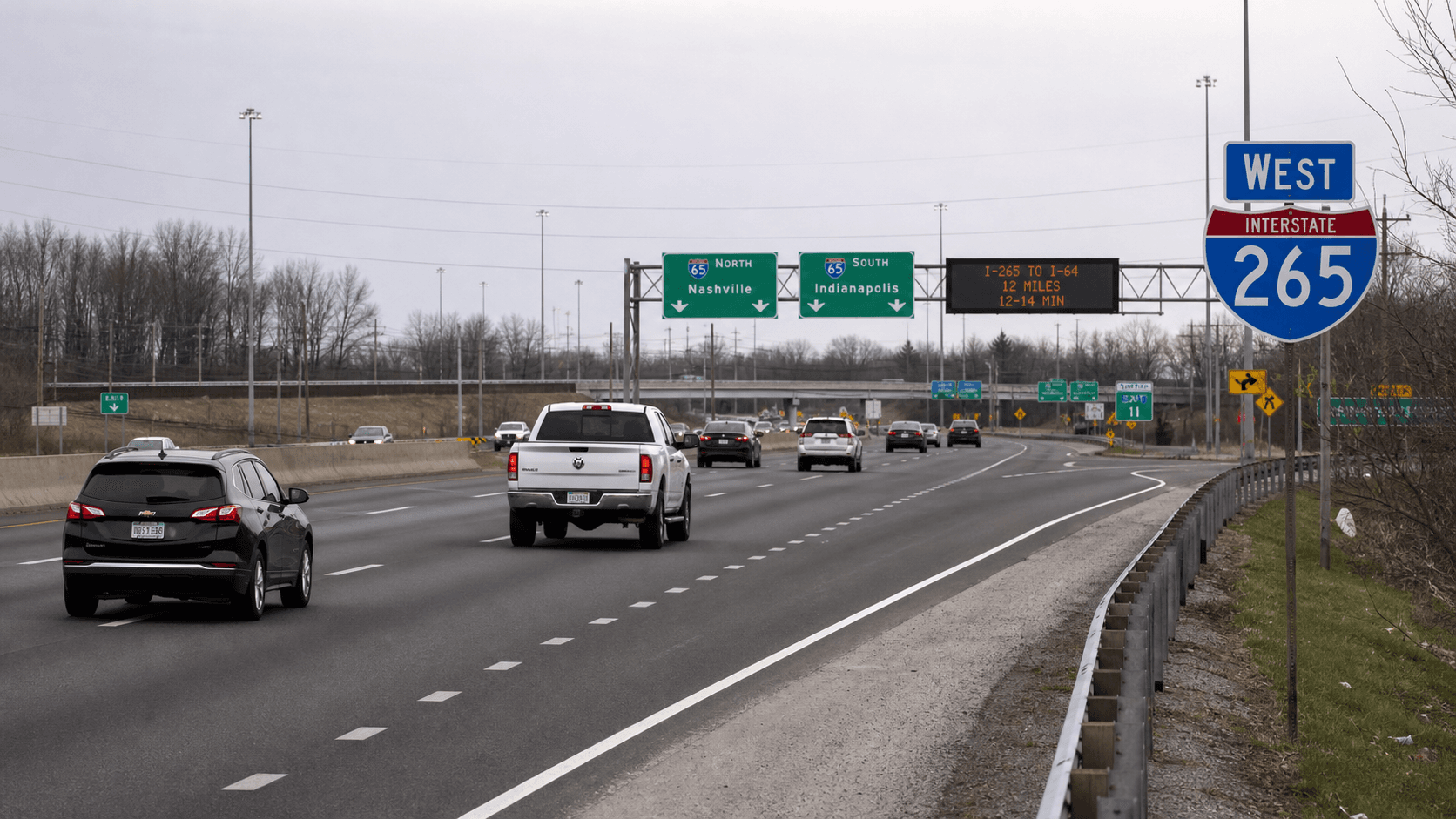 Interstate 265 in Jeffersonville, Clark County, near the reported location of a school bus crash.