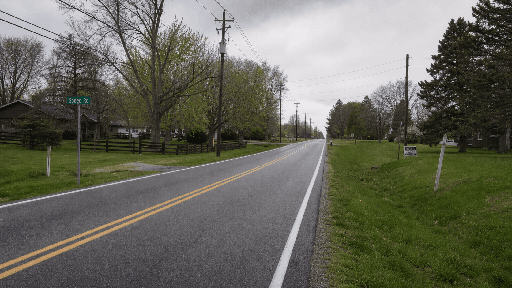 Speed Road in Milltown, where a reported OWI crash involved a vehicle striking a telephone pole.