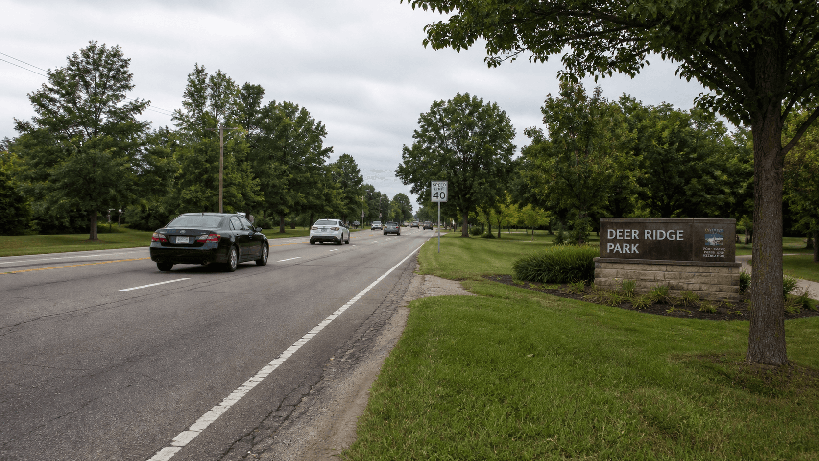 Maysville Road near Kreager Park in Fort Wayne, the area connected to the fatal pedestrian hit-and-run investigation.