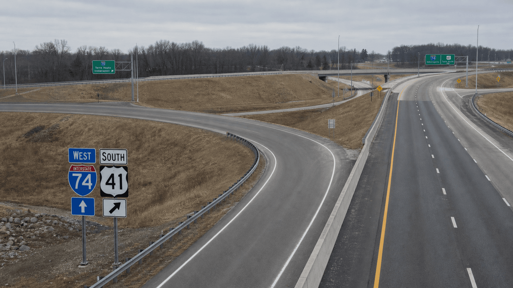 Intercambio vial de Interstate 74 y U.S. Highway 41 cerca de Covington en Fountain County, el lugar identificado en un registro público de un choque de dos vehículos con lesiones.