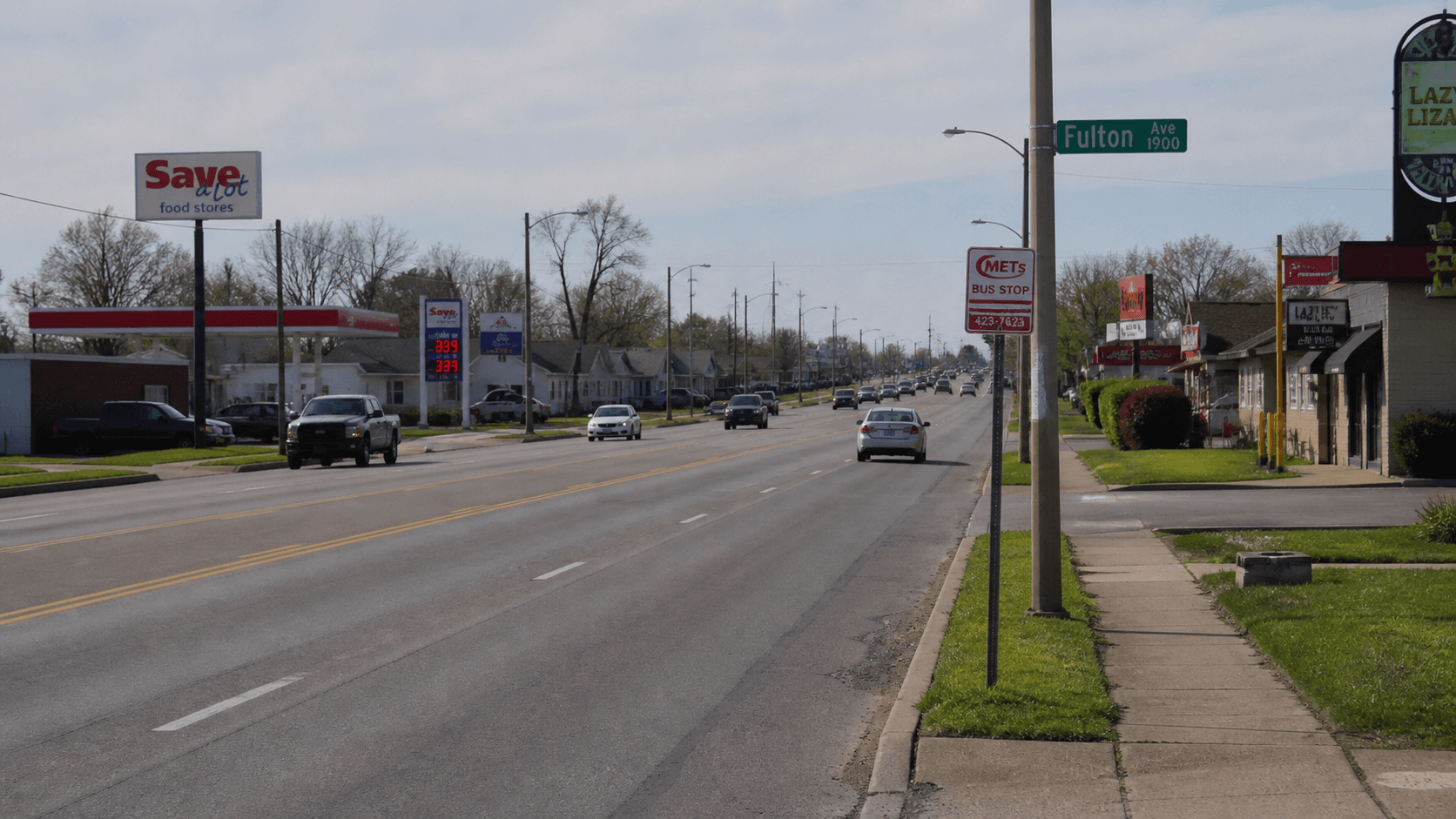 Fulton Avenue streetscape in Evansville, Vanderburgh County, where a July 2024 pedestrian crash led to a fatal criminal case.