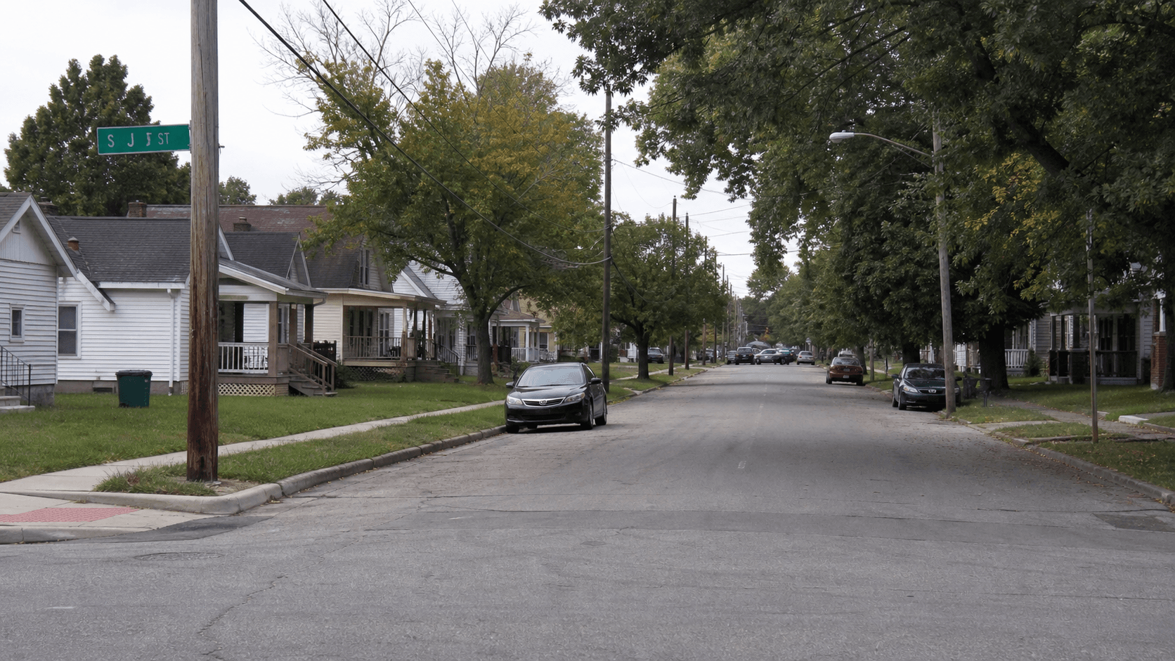 Residential streetscape on South J Street in Richmond, Wayne County, where police made an arrest connected to an alleged earlier stabbing.