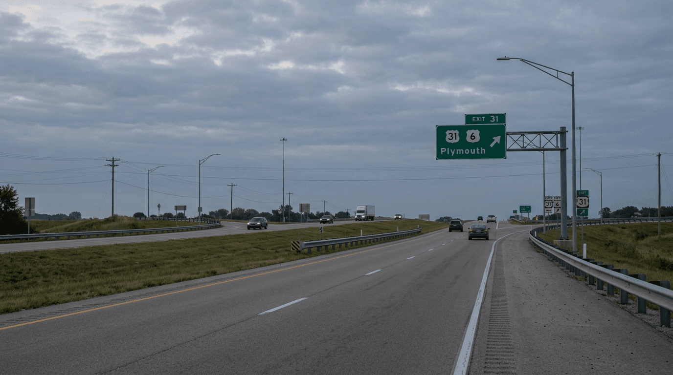 U.S. 31 exit ramp near U.S. 6 in Marshall County, the location of a reported semi rear-end crash.
