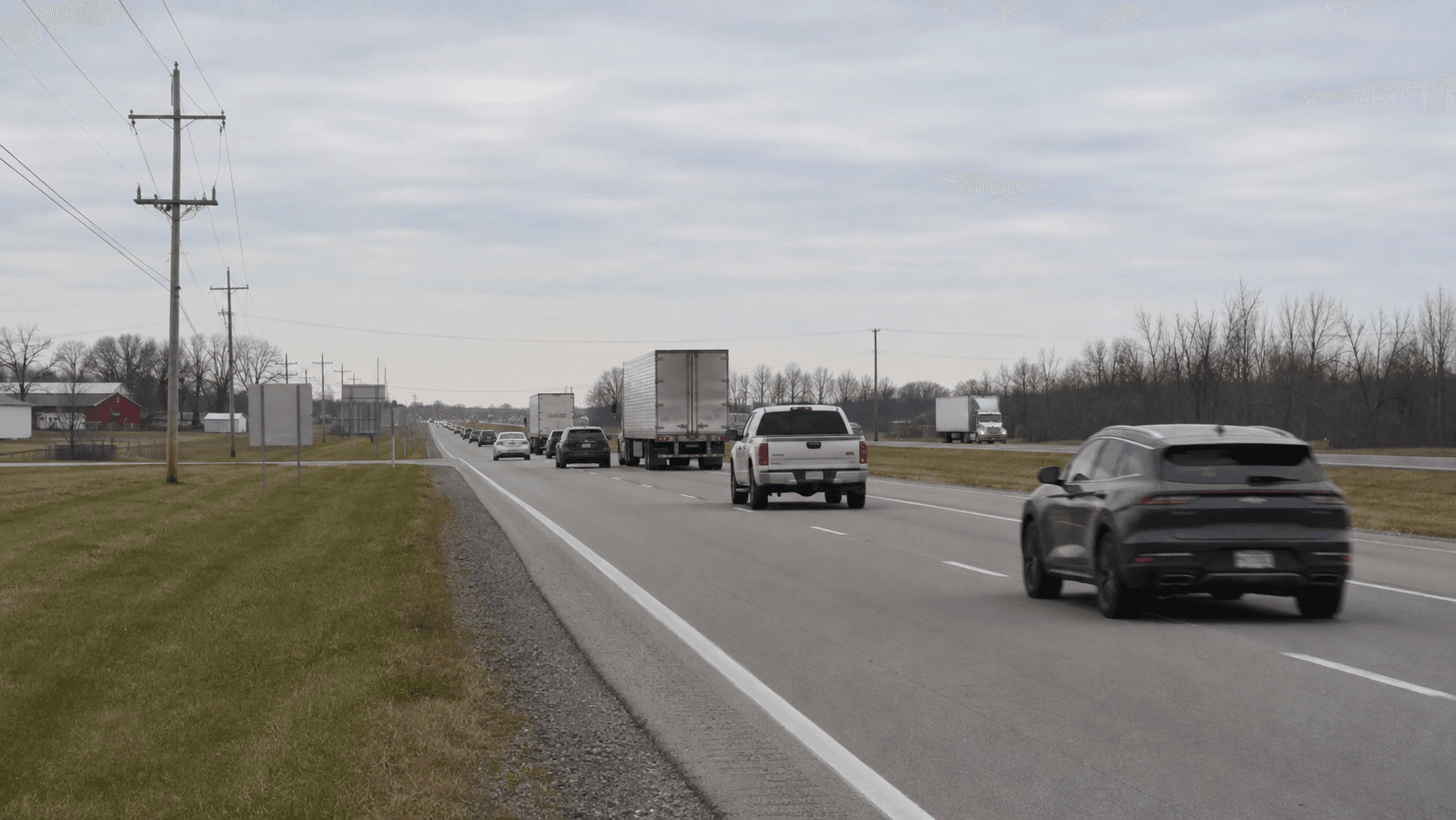 U.S. 30 near Flaugh Road in Allen County, where a three-vehicle rear-end crash injured two people.