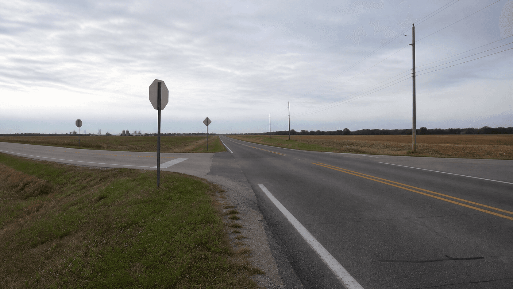 State Road 36 and Adams Road setting in rural Parke County, where a motorcycle rear-end crash was reported.