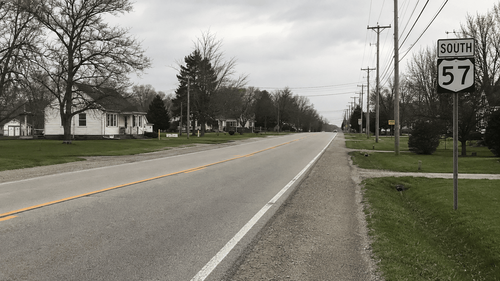State Road 57 residential area in Washington, Daviess County, where a private swimming pool death was reported.