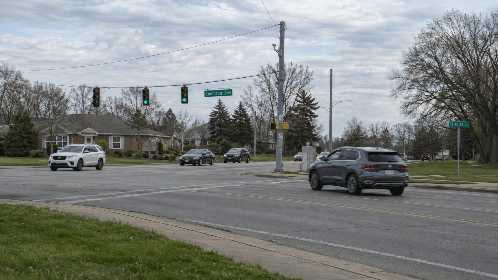 South Emerson Avenue and Paradise Court in Greenwood, Johnson County, where an alleged impaired-driving rear-end crash was reported.