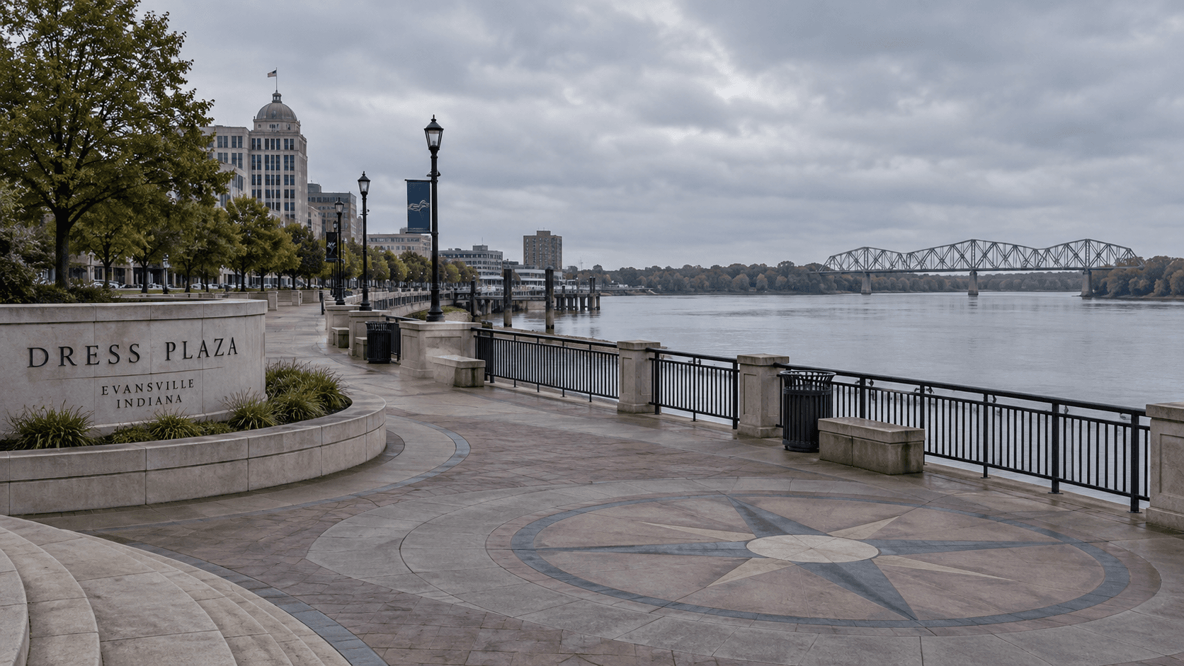 Dress Plaza along the Ohio River in downtown Evansville, the reported location of an August stabbing now connected to an aggravated battery charge.