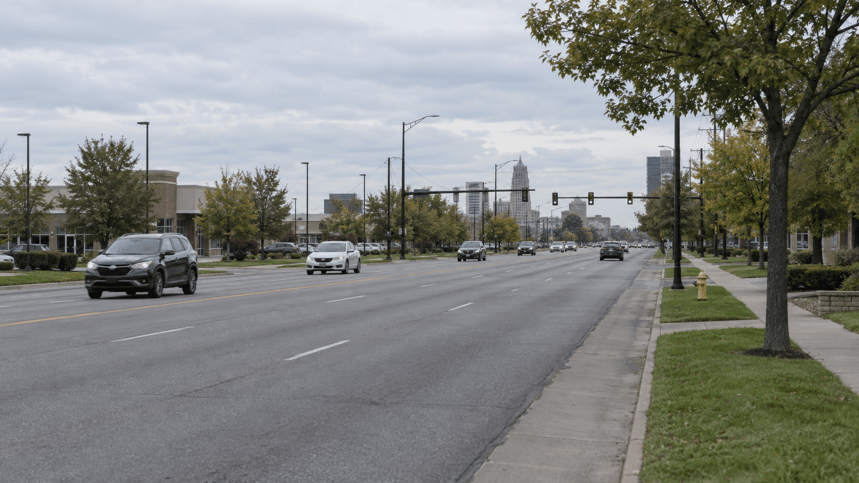 West Coliseum Boulevard streetscape in Fort Wayne, Allen County, providing location context for a fatal electric wheelchair crash.