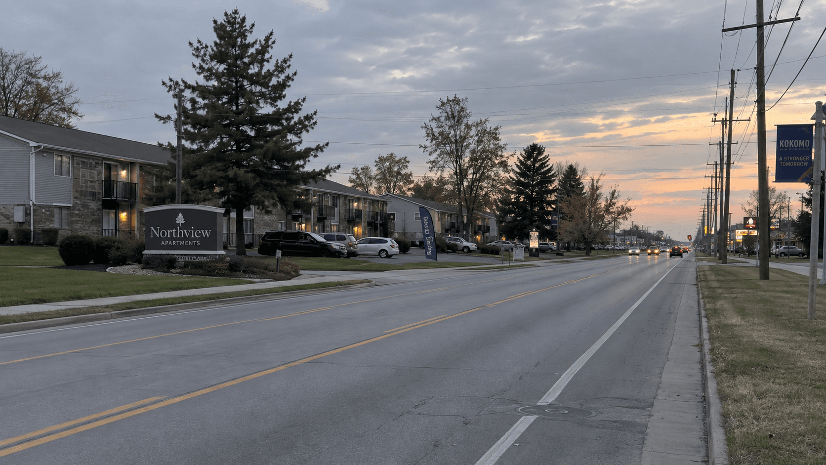 Vista de North Dixon Road en Kokomo, en el condado de Howard, cerca del lugar de un choque frontal de motocicleta del que se informó.