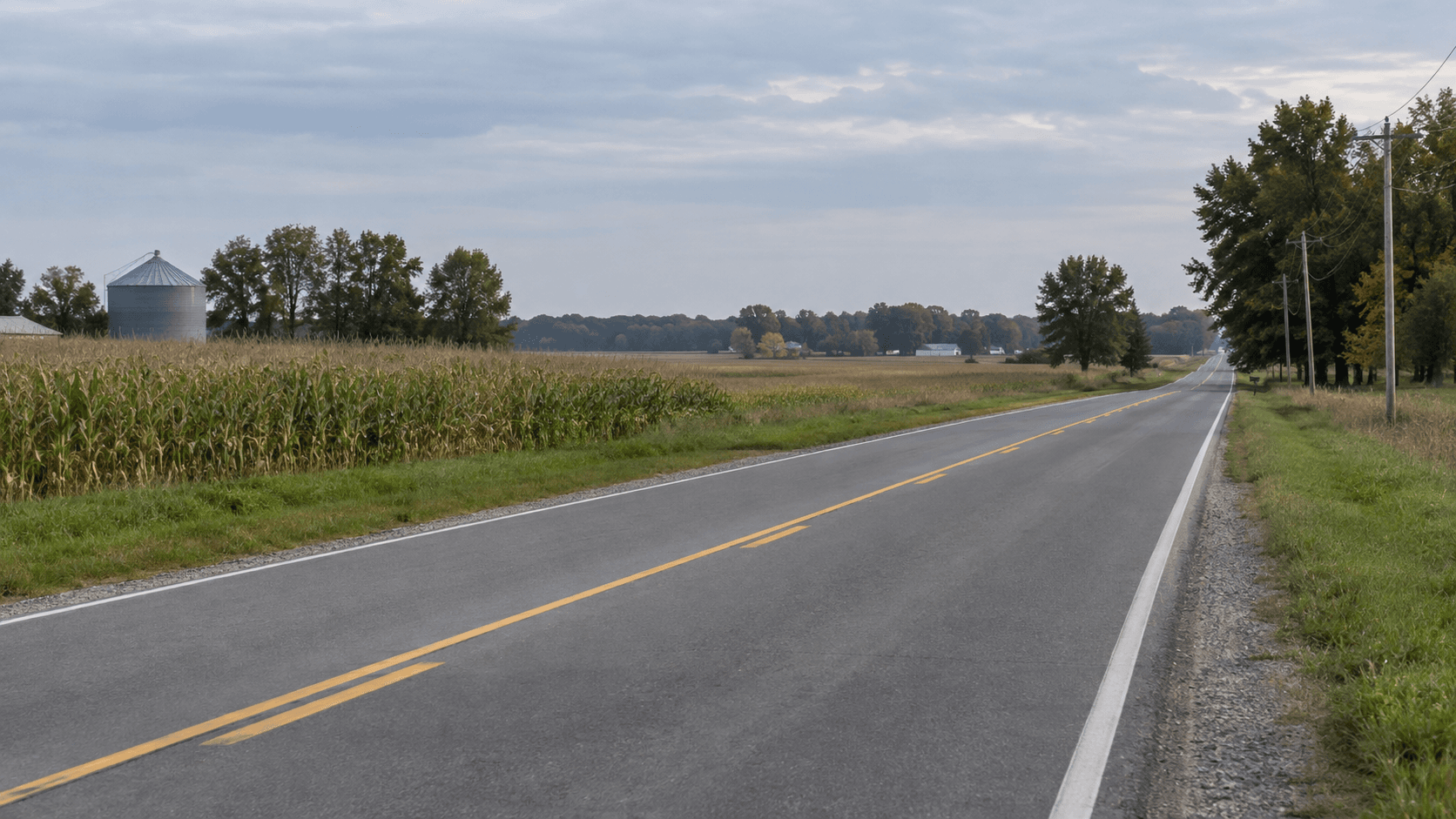 Rural county road near Culver in Marshall County, representing the setting of the reported Thorn Road rollover.