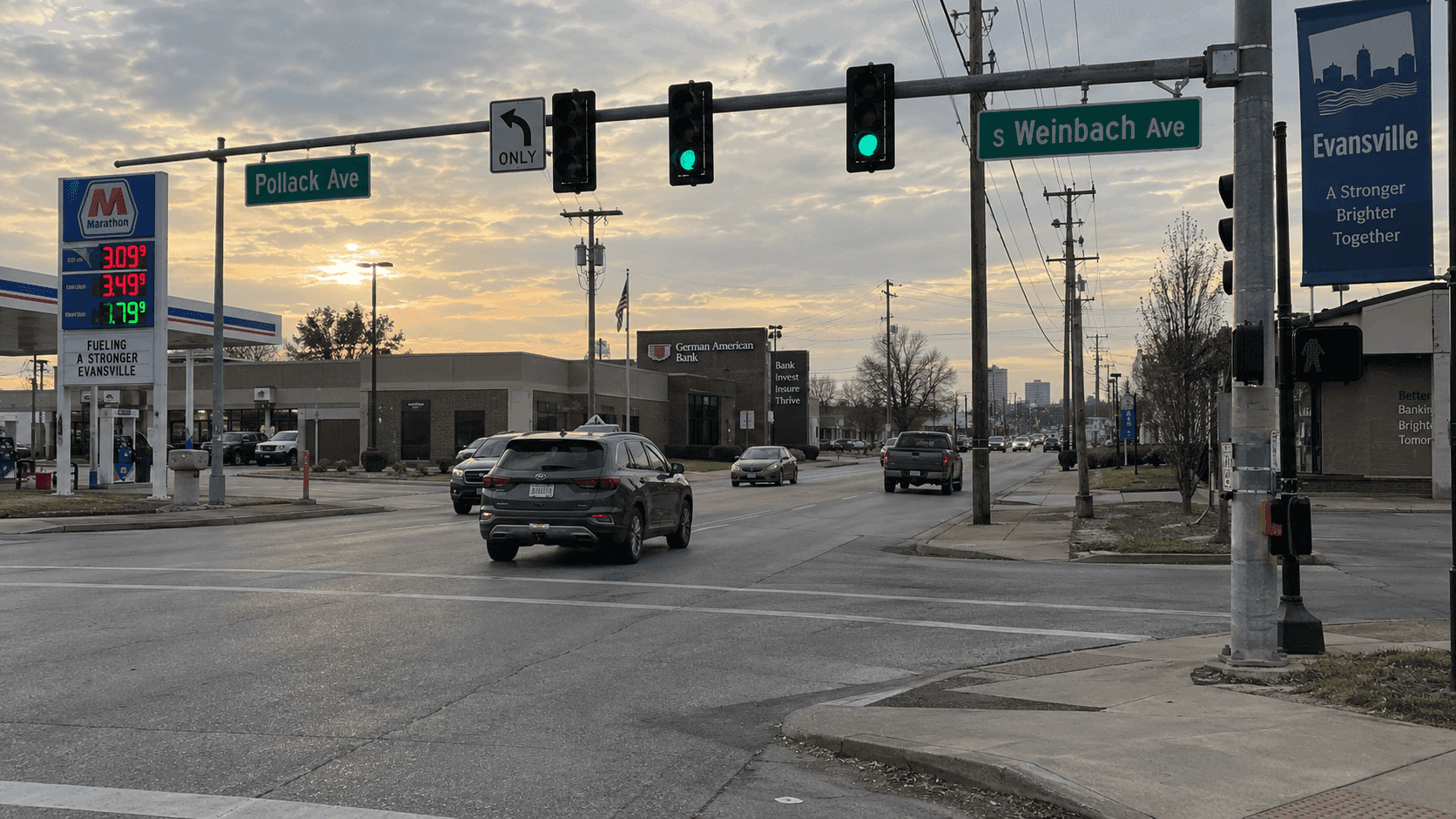 Pollack Avenue and South Weinbach Avenue intersection in Evansville, where a juvenile pedestrian was injured in a reported hit-and-run.