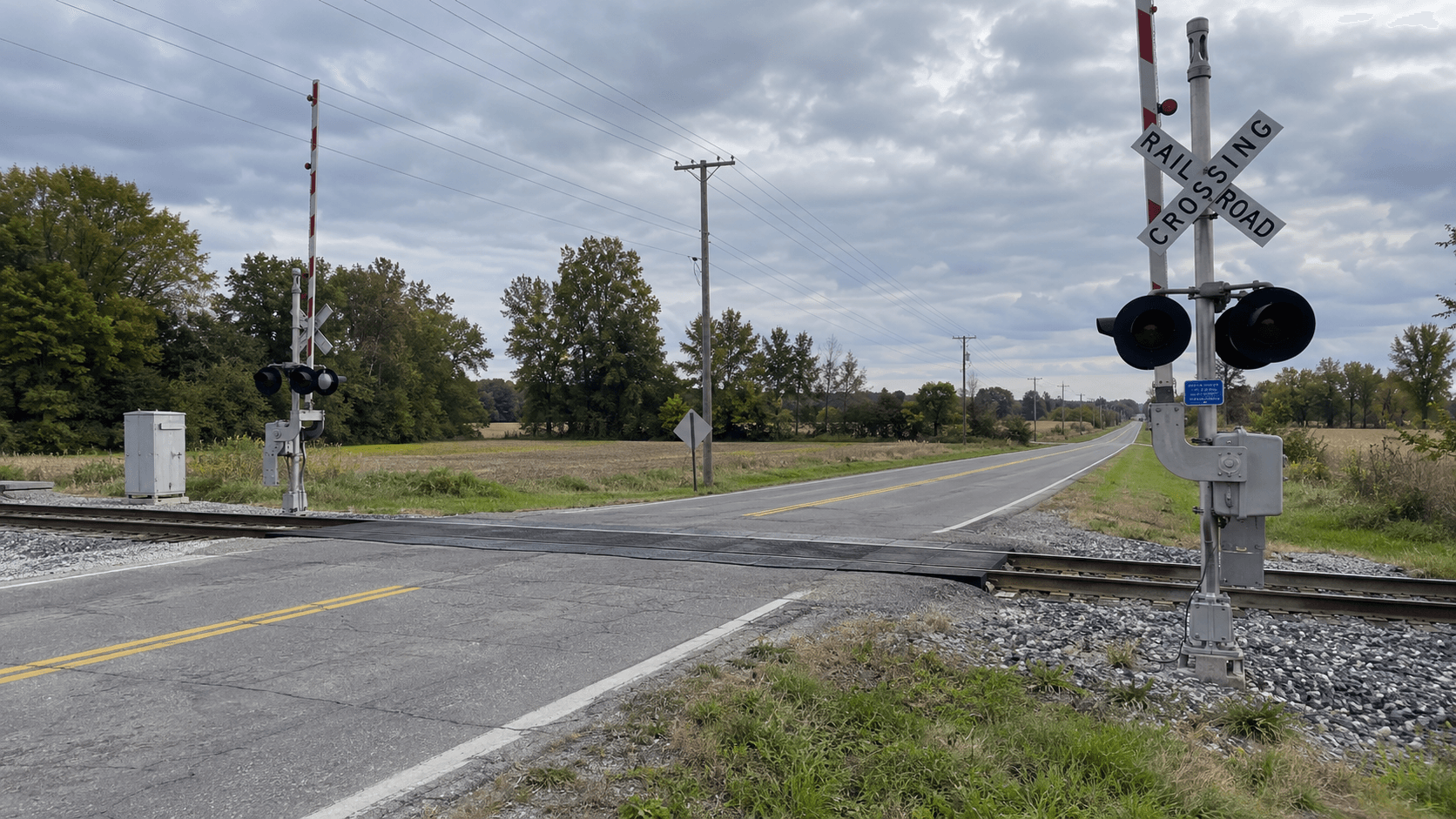 Railroad crossing at Woodsmall Drive and Doberman Street in southern Vigo County, where a fatal pickup rollover was reported.