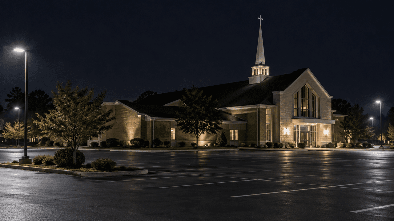 Estacionamiento de una iglesia en Evansville, Vanderburgh County, que representa el lugar donde, según los informes, agredieron a un conductor de Lyft.