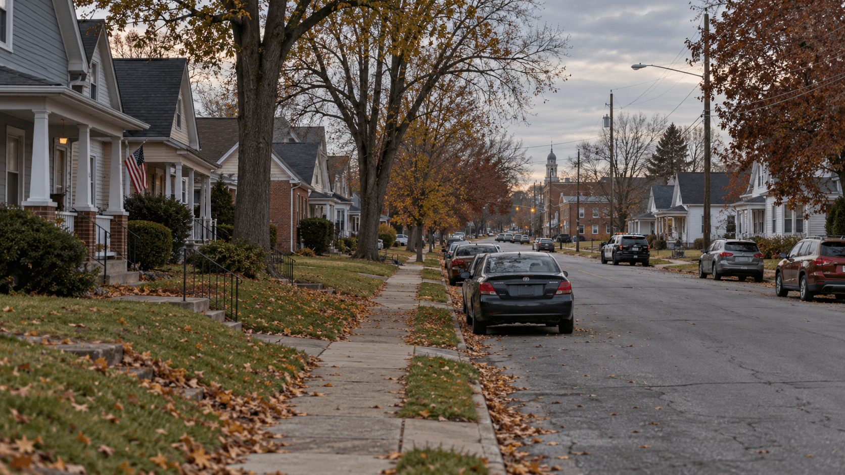 Calle residencial en Richmond, Wayne County, donde la policía investiga un tiroteo mortal en South E Street.