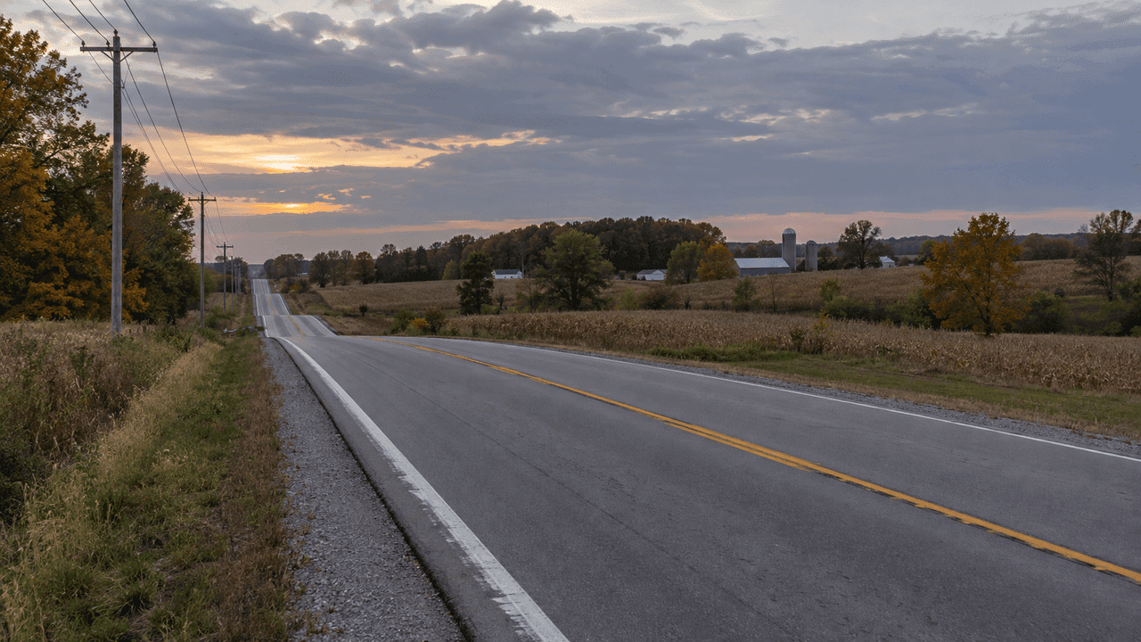 State Road 46 east of Greensburg in rural Decatur County, where authorities are investigating a pedestrian hit-and-run.