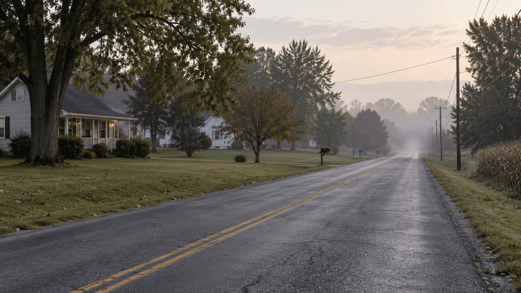 Una tranquila carretera residencial cerca de Laurel en Franklin County, que representa el área donde se informó de la investigación del tiroteo ocurrido en Chapel Road.