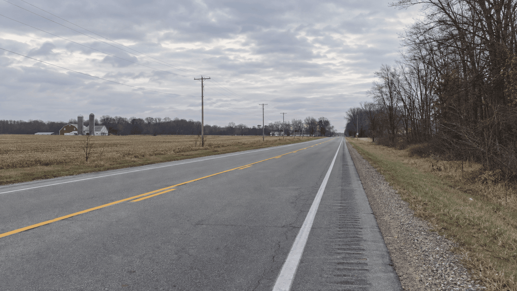 State Road 2 near Westville in LaPorte County, the roadway where a fatal head-on crash was reported.