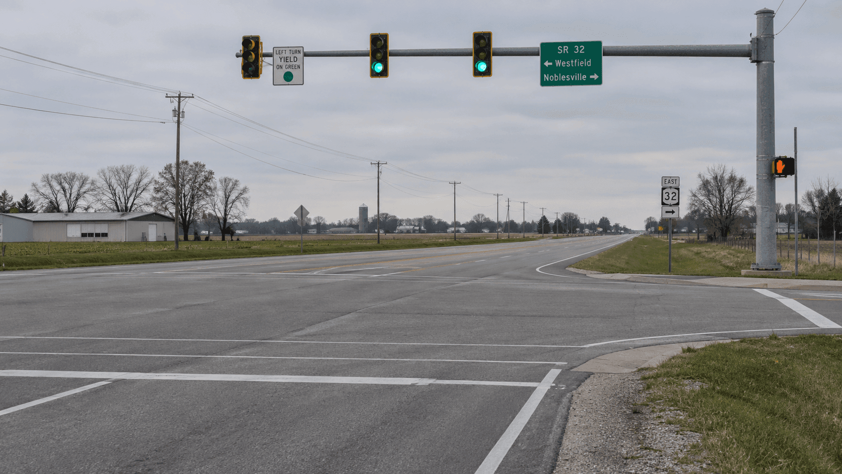 Generic Indiana highway intersection representing the reported crash location at SR 57 and East Boonville New Harmony Road in Vanderburgh County.