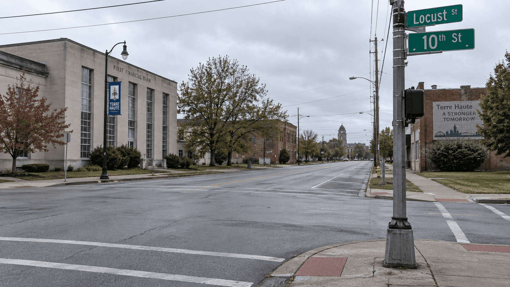 The intersection of 10th Street and Locust Street in Terre Haute, where a truck and motorbike crash was reported.
