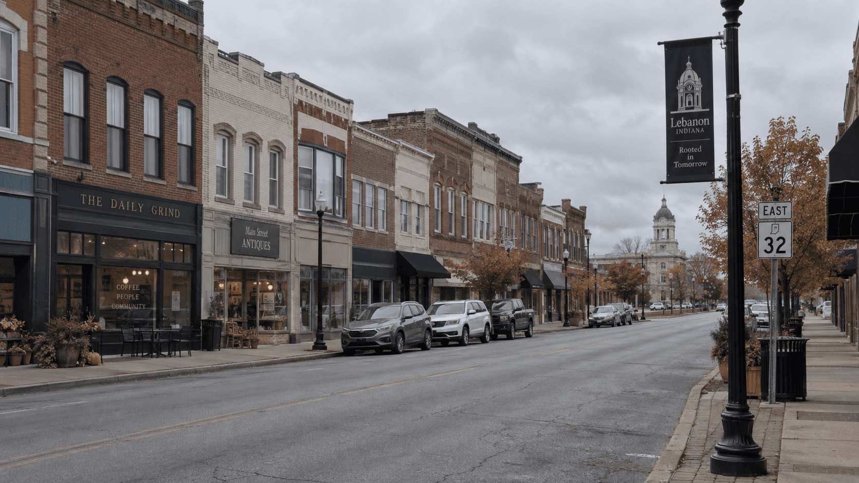 Downtown East Main Street streetscape in Lebanon, Boone County, near the reported location of a dog bite.