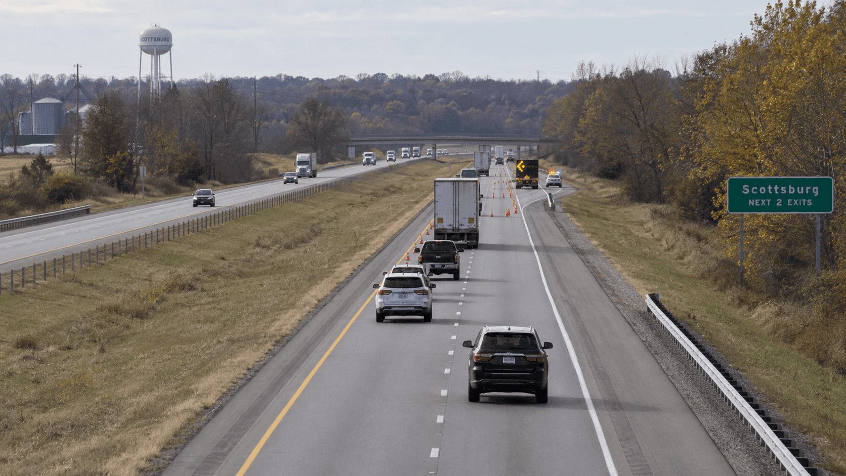 Interstate 65 near Scottsburg in Scott County, where an overturned semi closed the southbound lanes at mile marker 24.