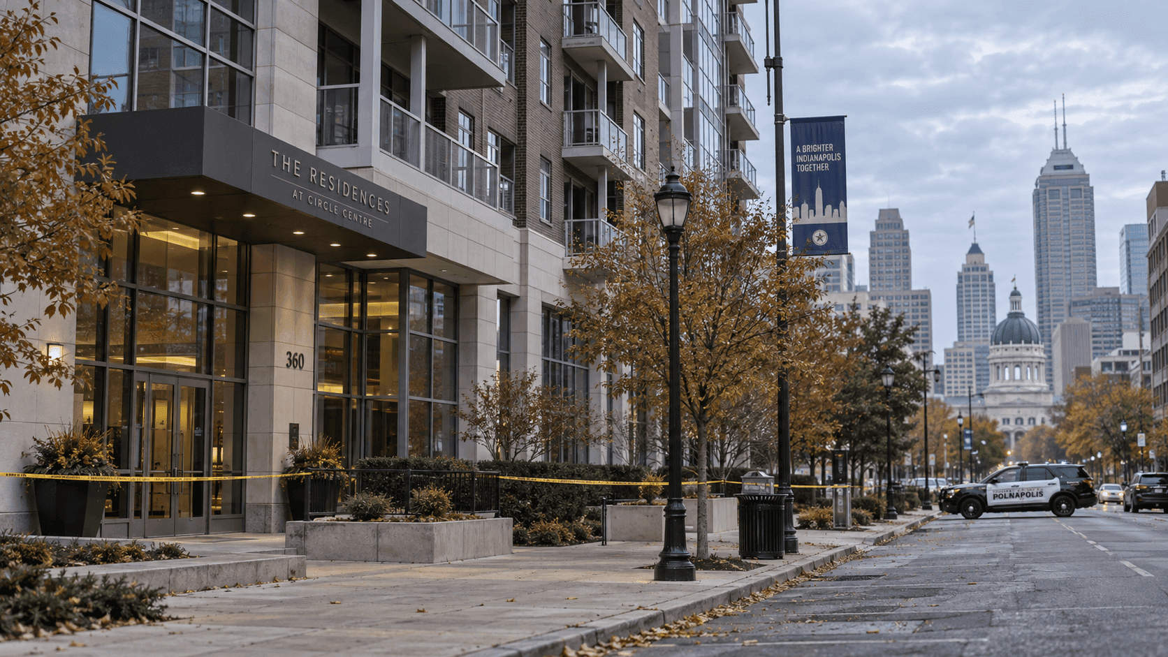Exterior de un edificio de apartamentos en el centro de Indianapolis que representa la agresión denunciada contra un oficial cerca de Lugar Tower Apartments en el condado de Marion.