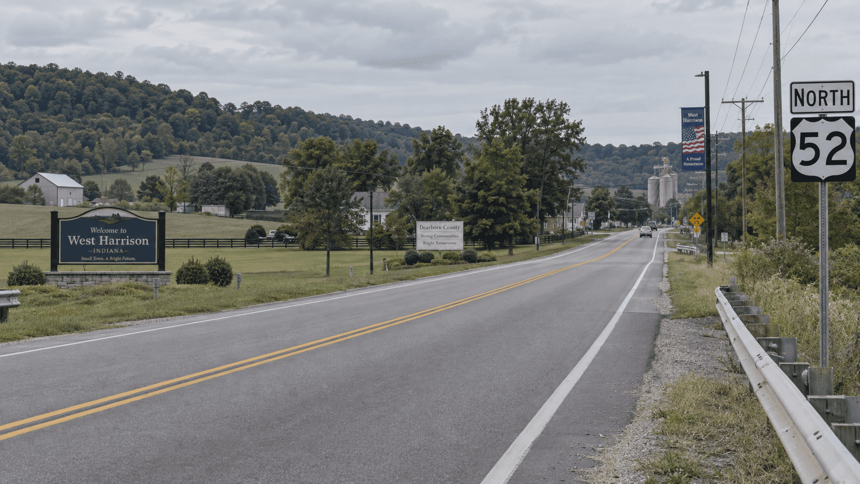 US 52 in West Harrison, Dearborn County, where a fatal crash involving a car and semi led to felony OWI charges.