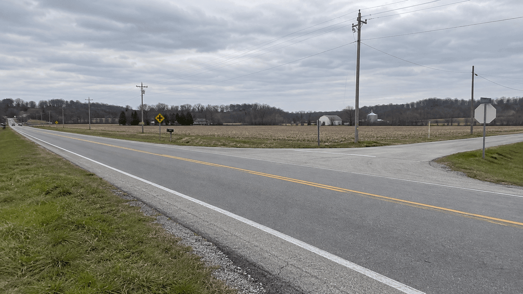 U.S. 421 and County Road 600 North near Osgood in Ripley County, the intersection where a county tractor and deputy's vehicle collided.