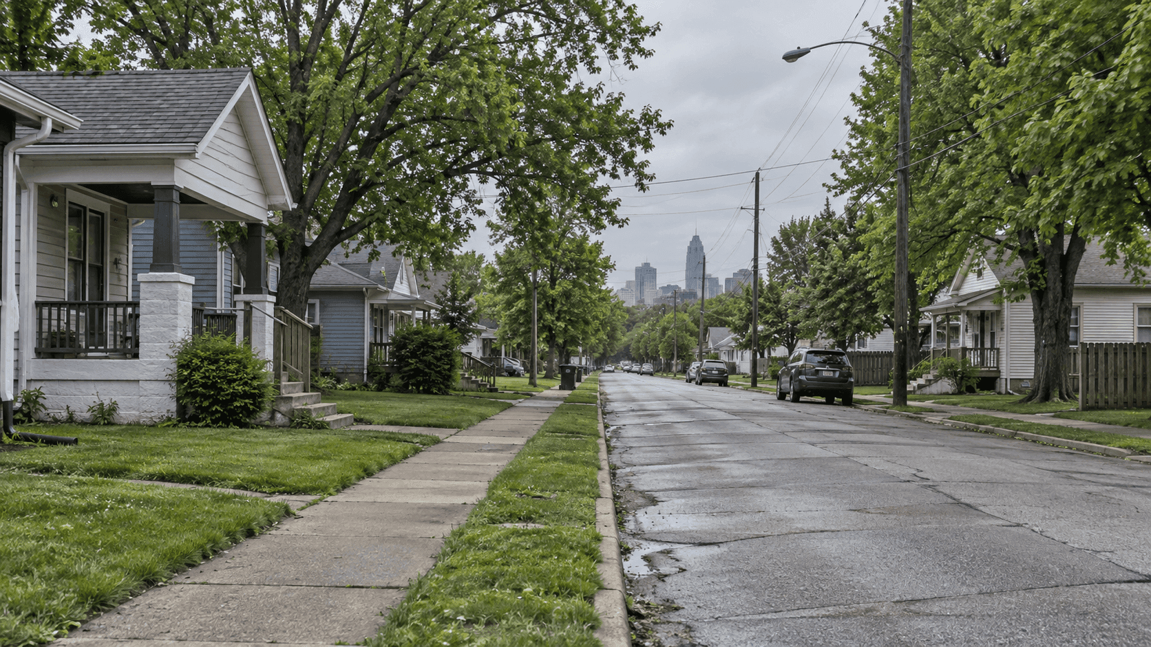 Vista de North Bradley Street en Indianapolis, donde se reportó que dos hombres resultaron gravemente heridos en un tiroteo.