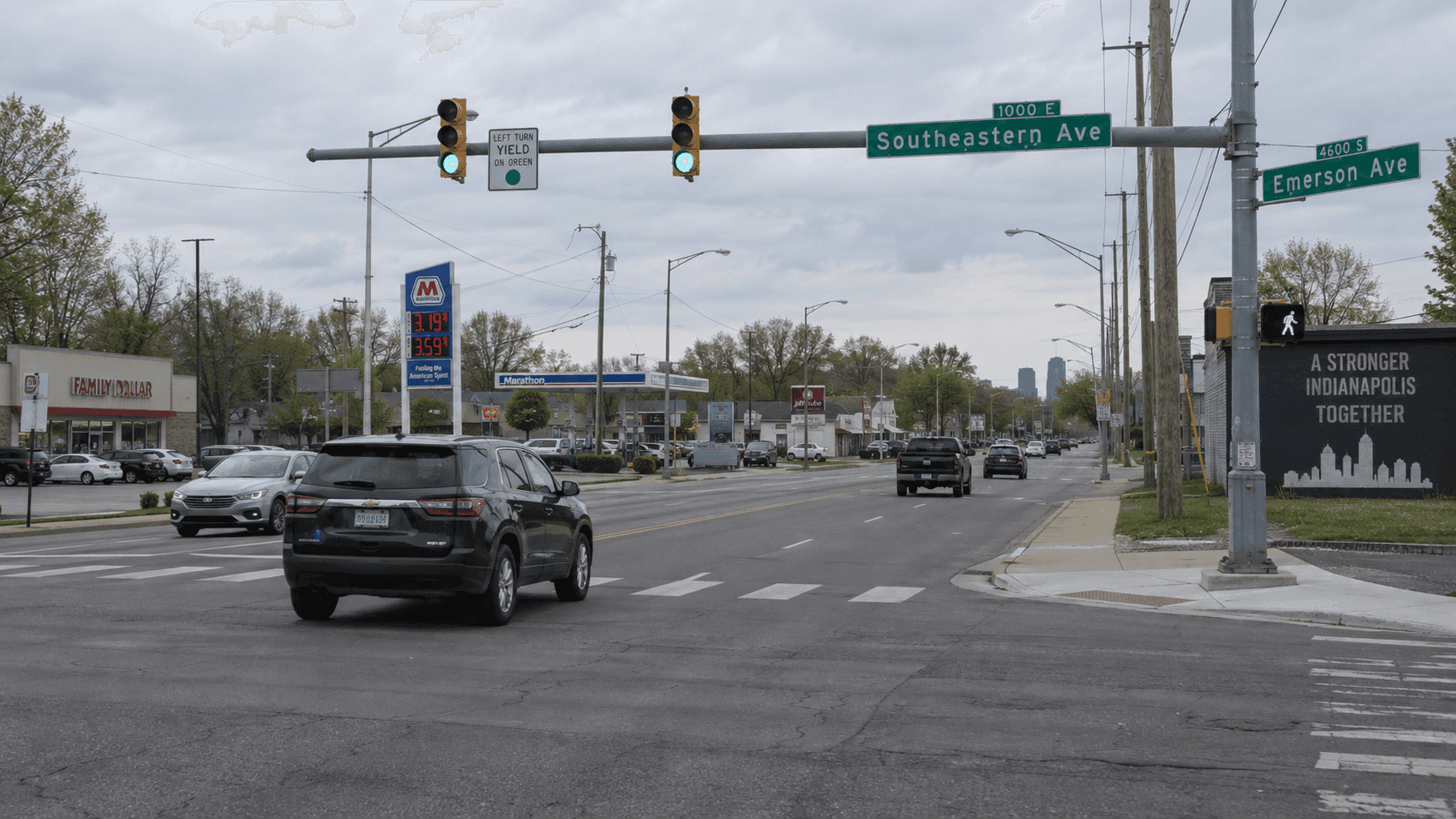 Southeastern Avenue and Emerson Avenue intersection area in Indianapolis, where a fatal police pursuit crash remains under investigation.