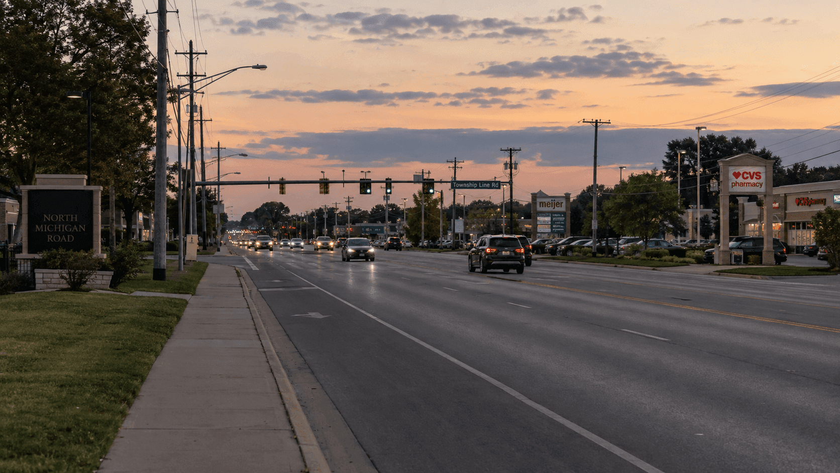 Township Line Road near North Michigan Road in Indianapolis, the area where a serious head-on crash was reported.