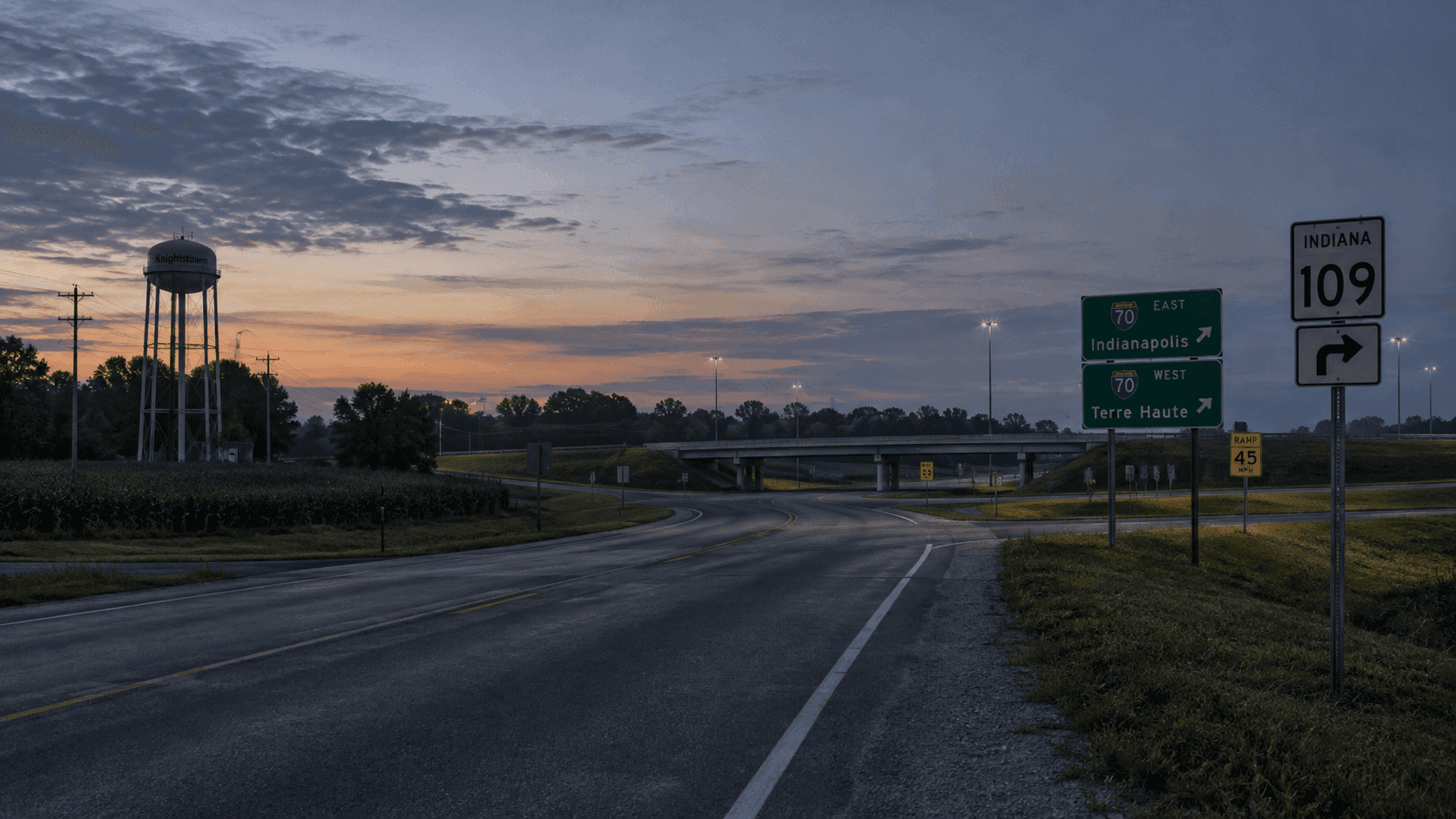 State Road 109 near Interstate 70 in Knightstown, Henry County, where a fatal pedestrian crash was reported.