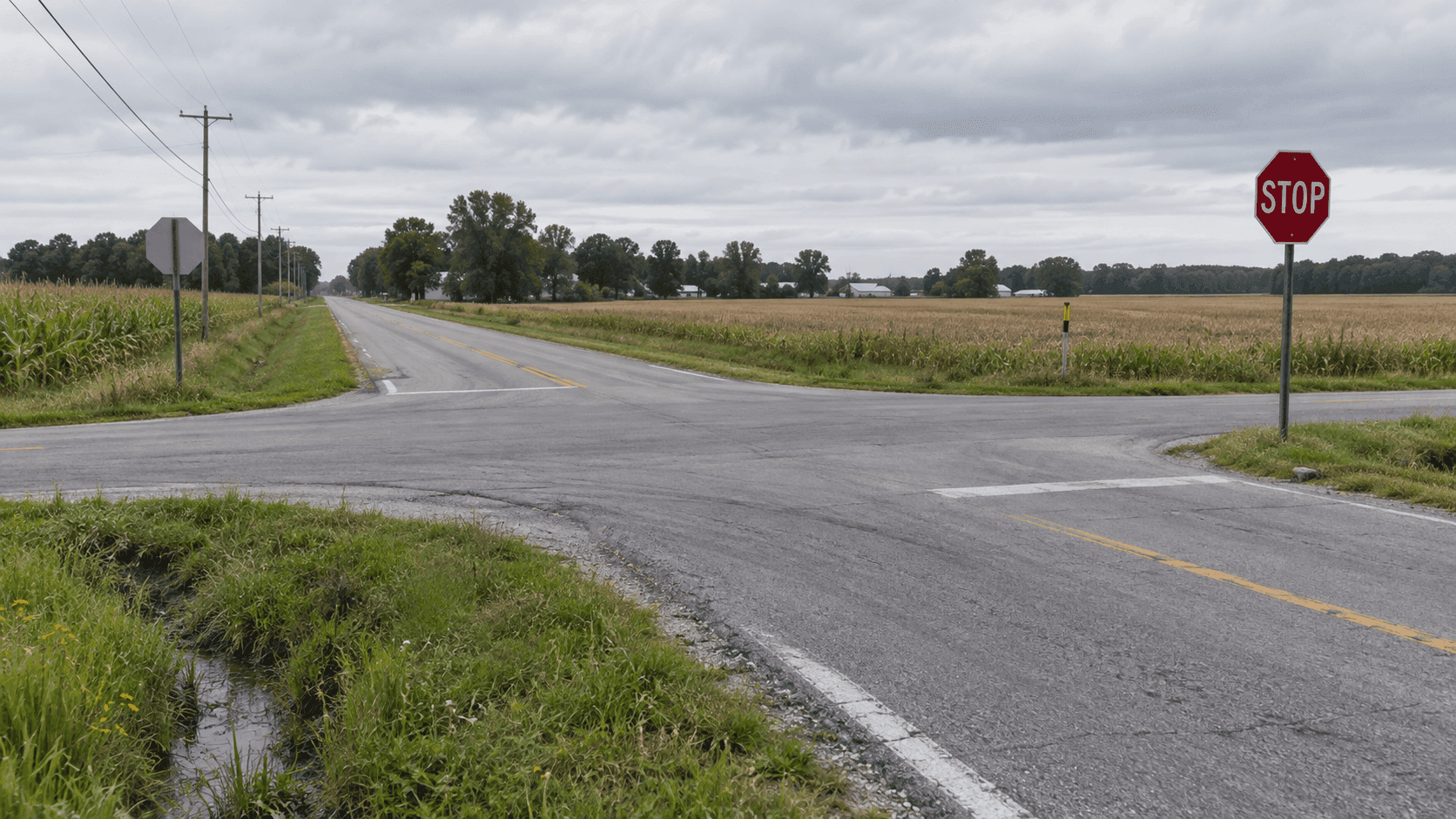 County road intersection near Milford in Kosciusko County, relevant to the crash at County Road 1350 North and County Road 200 West.
