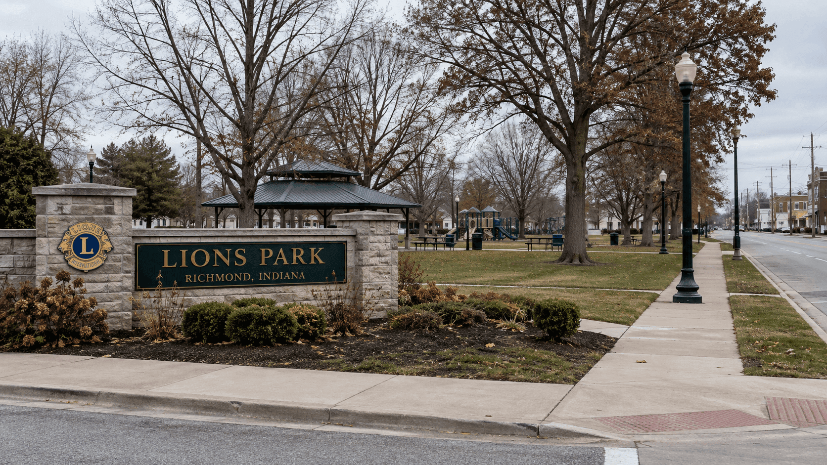 Área de Lions Park en Richmond, Wayne County, donde se reportó una investigación de un tiroteo cerca de Ridge Street.