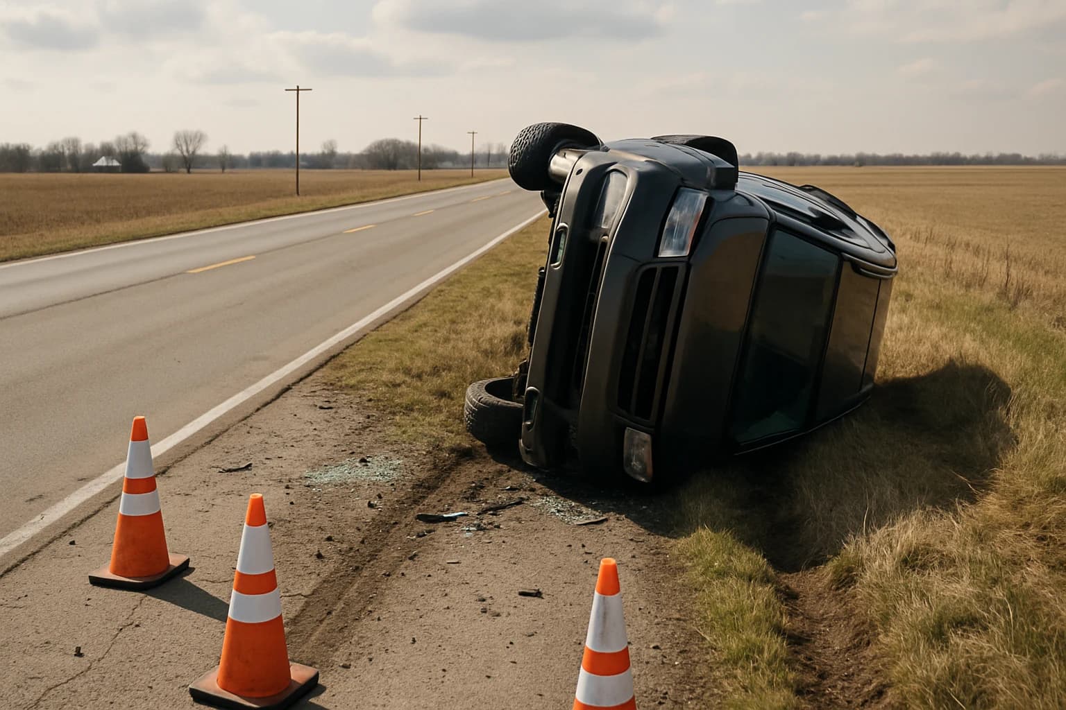 Fort Wayne rollover crashes scene