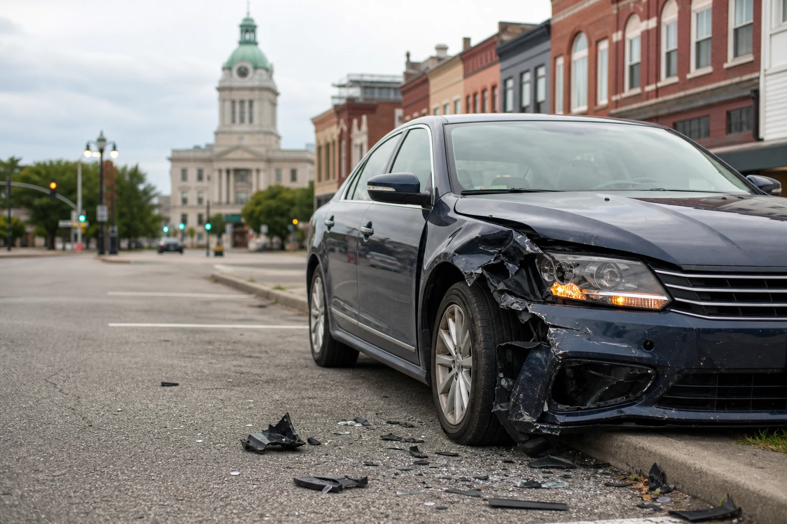 Car accident scene in Auburn, Indiana